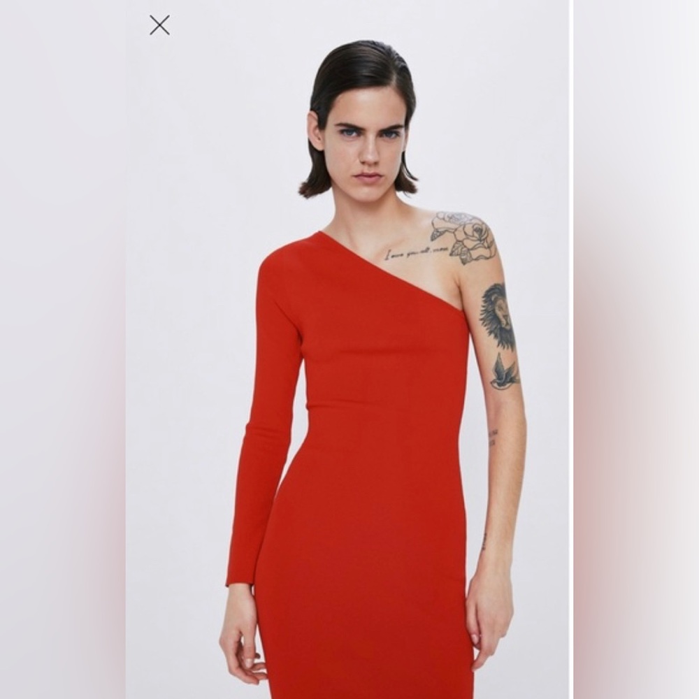 Zara Red one long sleeves knit midi dress